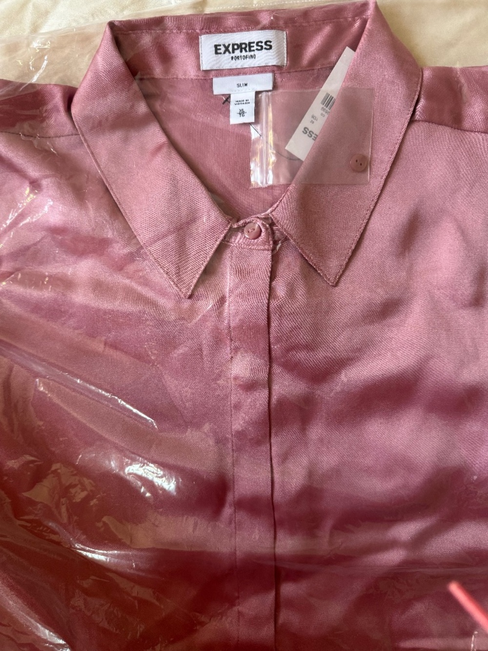 NWT Express Portofino Shirt XL Dusty Rose Satin Slim Fit Blouse